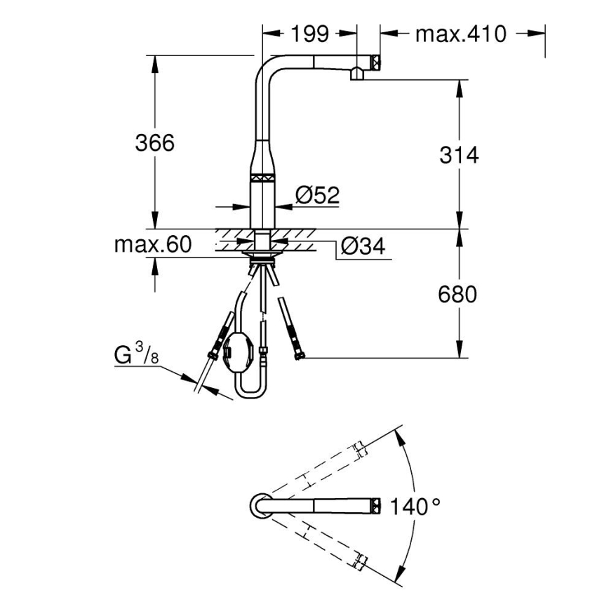 Baterie pentru chiuvetă GROHE ESSENCE SMARTCONTROL 31615000, 366 mm, crom lucios