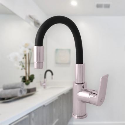 RAV Slezák CO119.0/15 - Baterie pentru chiuvetă COLORADO cu braț flexibil, 25 cm, negru/crom lucios