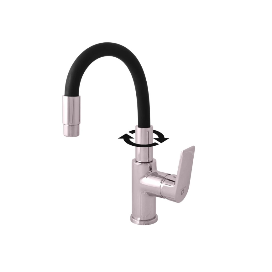 RAV Slezák CO119.0/15 - Baterie pentru chiuvetă COLORADO cu braț flexibil, 25 cm, negru/crom lucios