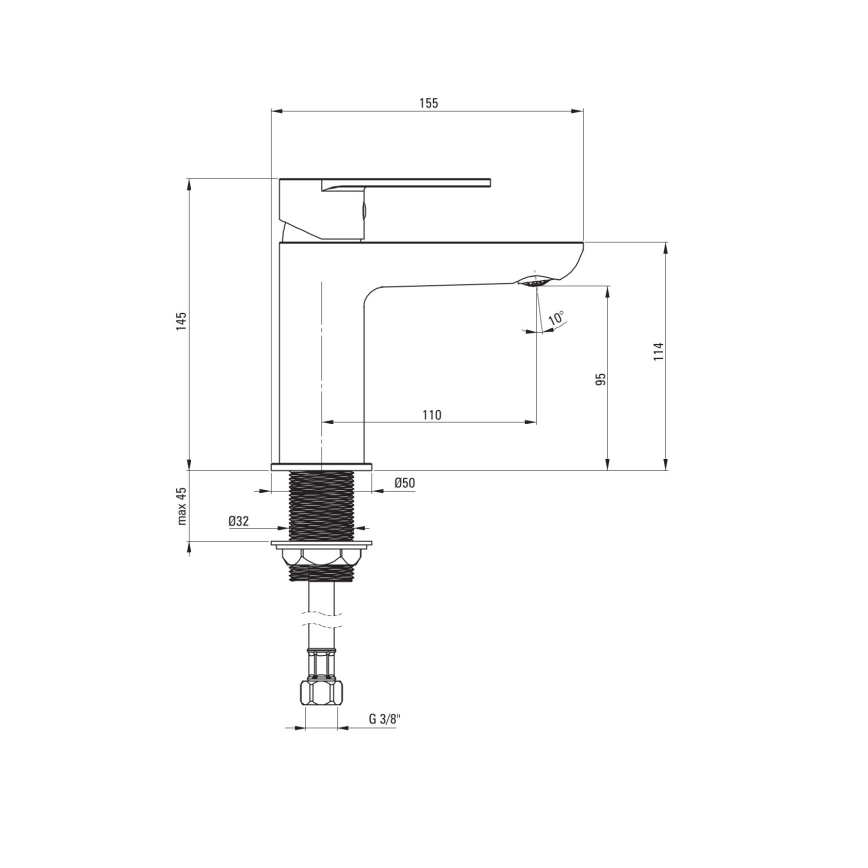 Baterie pentru lavoar Deante ALPINIA BGA_020M, crom lucios