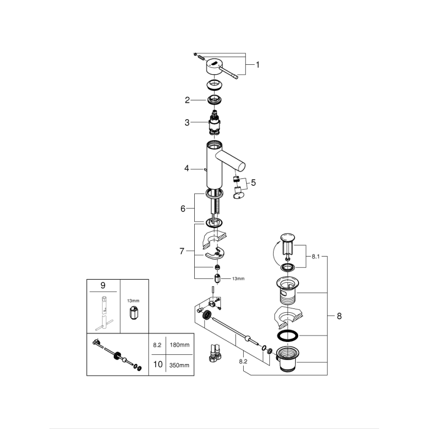 Baterie pentru lavoar GROHE ESSENCE 23379001, crom lucios