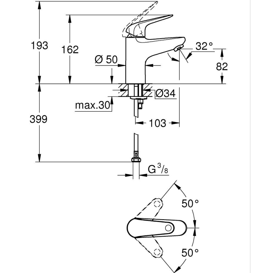 Baterie pentru lavoar GROHE SWIFT 162 mm, crom lucios - 24317001