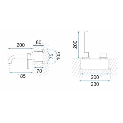 Baterie pentru lavoar LUNGO, montaj încastrat, auriu periat - REA-B4109