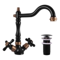 Baterie pentru lavoar RAV Slezák MK121.0/8CMATSM + ventil de scurgere MORAVA RETRO 22,4 cm negru/alamă