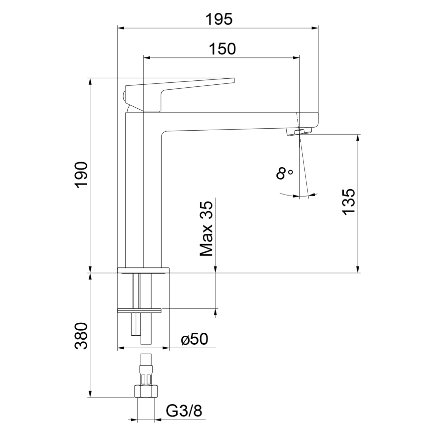 Baterie pentru lavoar Sapho TURSI 19 cm, finisaj crom lucios