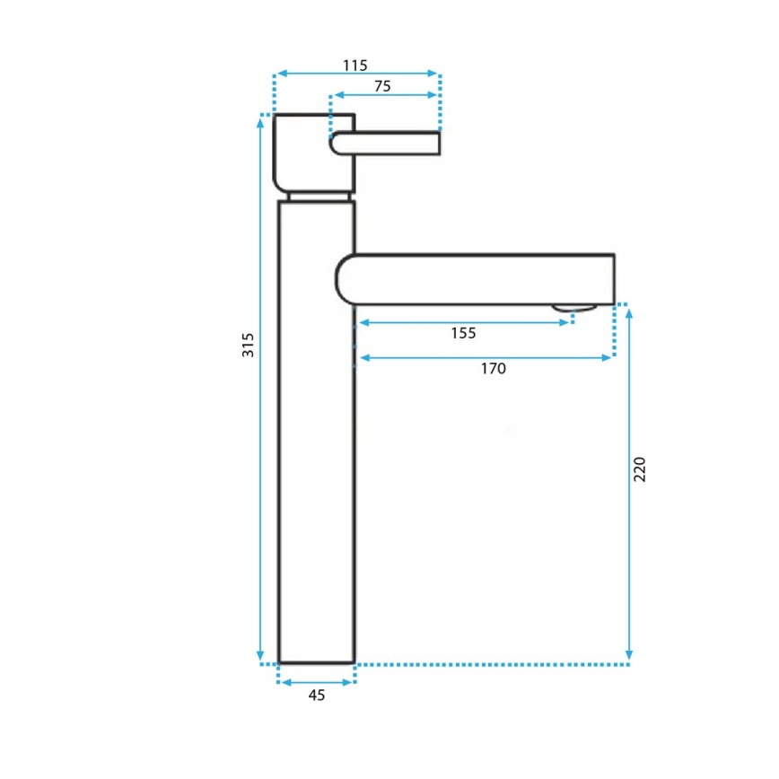 Baterie pentru lavoar TESS, 31,5 cm, neagră - REA-B0229