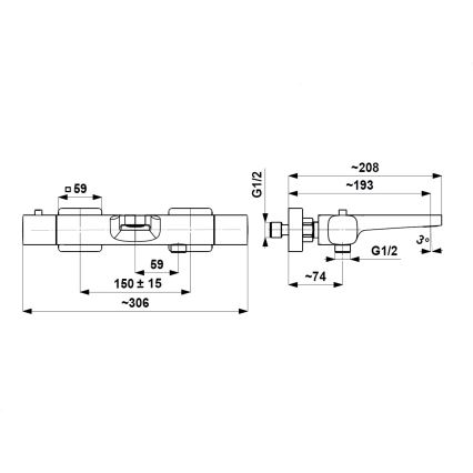 Baterie termostatică pentru cadă KFA Armatura MALAGA 5754-010-61, gri metalizat