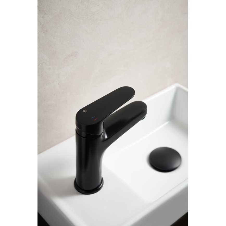 KFA Armatura 5552-815-81 - Baterie pentru chiuvetă cu scurgere și preaplin OTAVA 15 cm, negru mat
