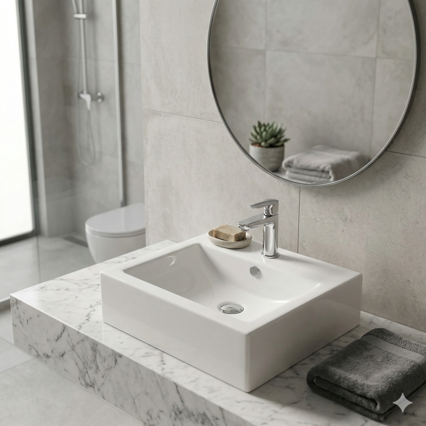 Bathco 0010 - Lavoar pentru blat BOLONIA 51 x 45,5 cm porțelan/alb