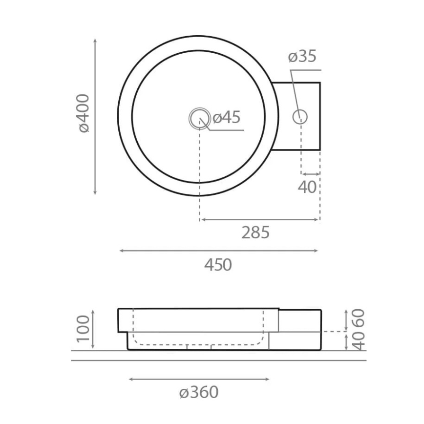 Bathco 00339 - Lavoar pe blat ICONO 40x45 cm, piatră/gri