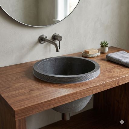 Bathco 00374 - Lavoar încastrat pentru blat MIRAGE Ø 40 cm piatră/gri