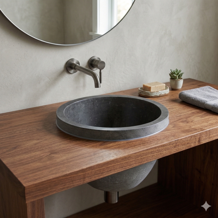 Bathco 00374 - Lavoar încastrat pentru blat MIRAGE Ø 40 cm piatră/gri