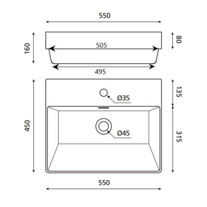 Bathco 0062 - Lavoar încastrat FUNCHAL 55x45 cm porțelan/alb