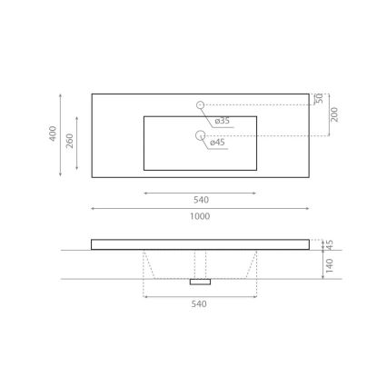 Bathco 0515 - Lavoar încastrat COLLOTO 100 x 40 cm, din rășină, alb