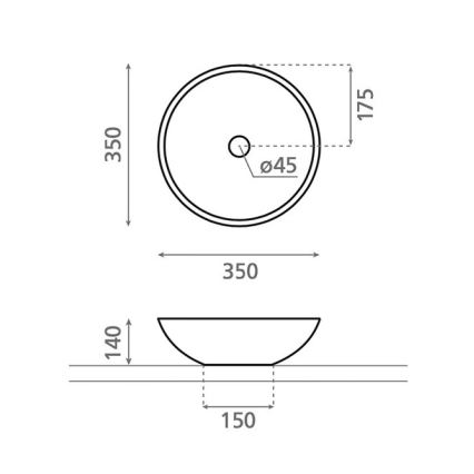 Bathco 4015 - Lavoar pe blat CASTELLON Ø 35 cm, porțelan/alb