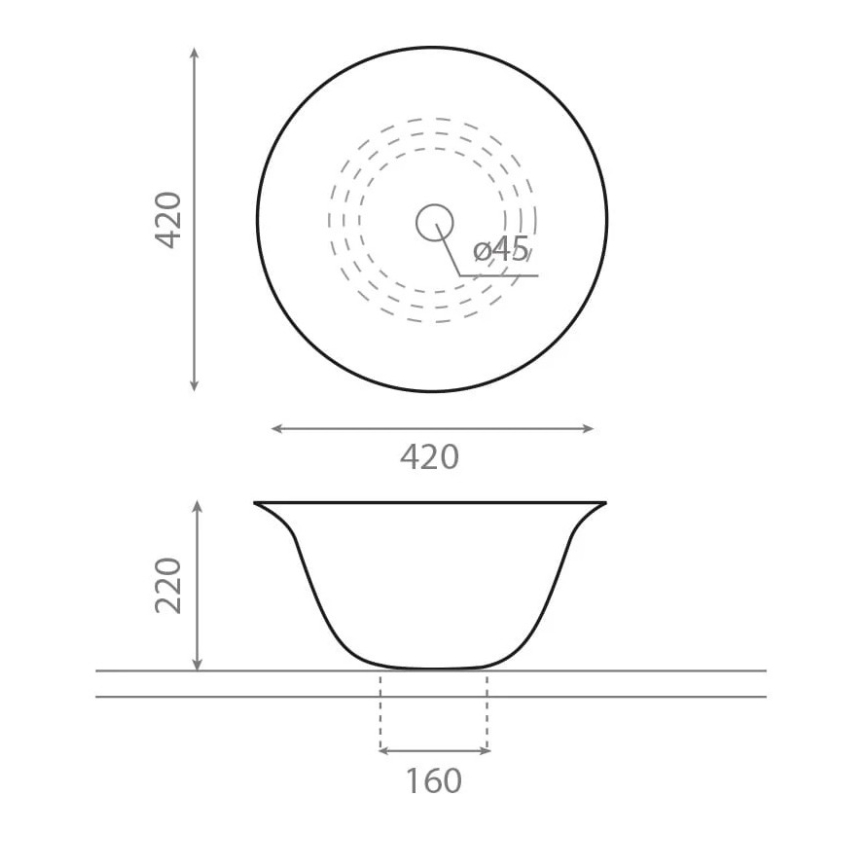 Bathco 4062 - Lavoar NORDIC pentru montare pe blat, Ø 42 cm, porțelan, alb