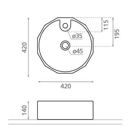Bathco 4158 - Lavoar pentru blat CIRCUS, Ø 42 cm, porțelan alb