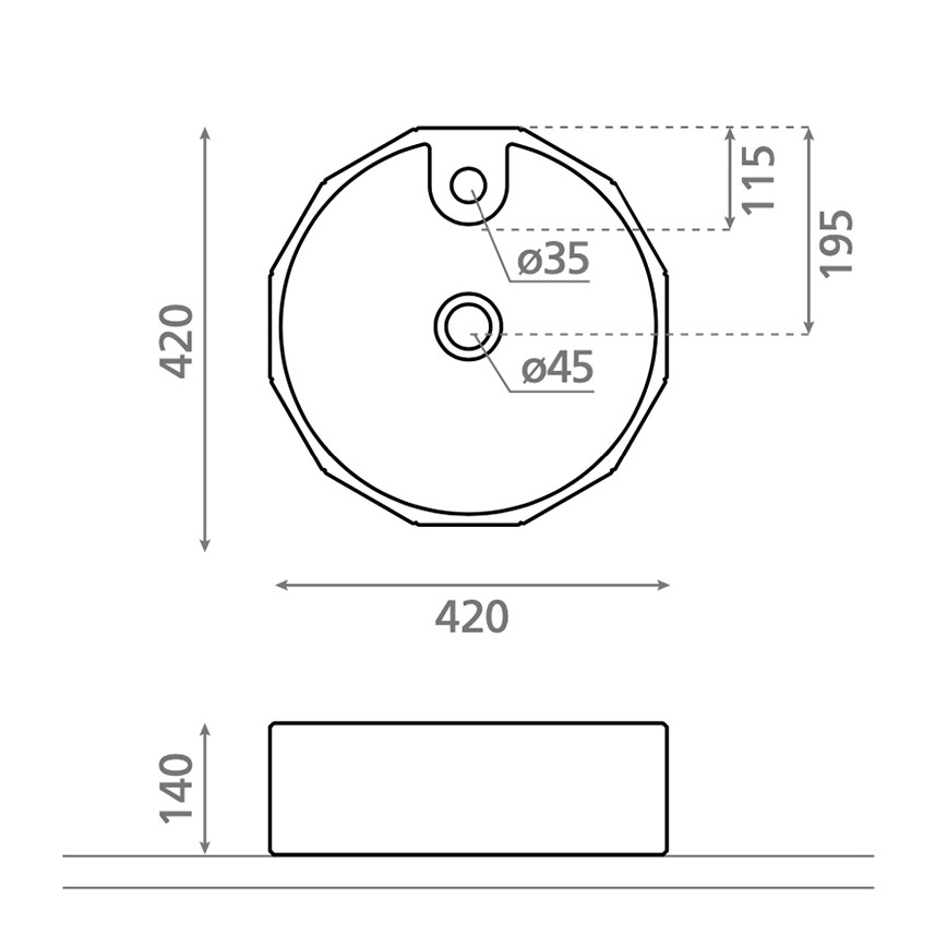 Bathco 4158 - Lavoar pentru blat CIRCUS, Ø 42 cm, porțelan alb
