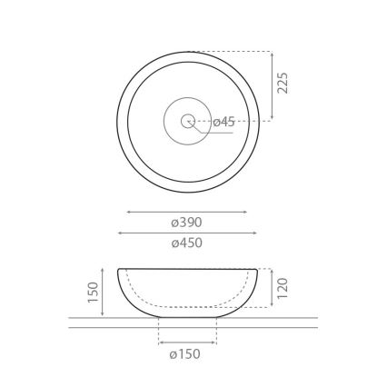 Bathco PUKET — lavoar pentru montare pe blat Ø 45 cm, piatră/gri (00317)