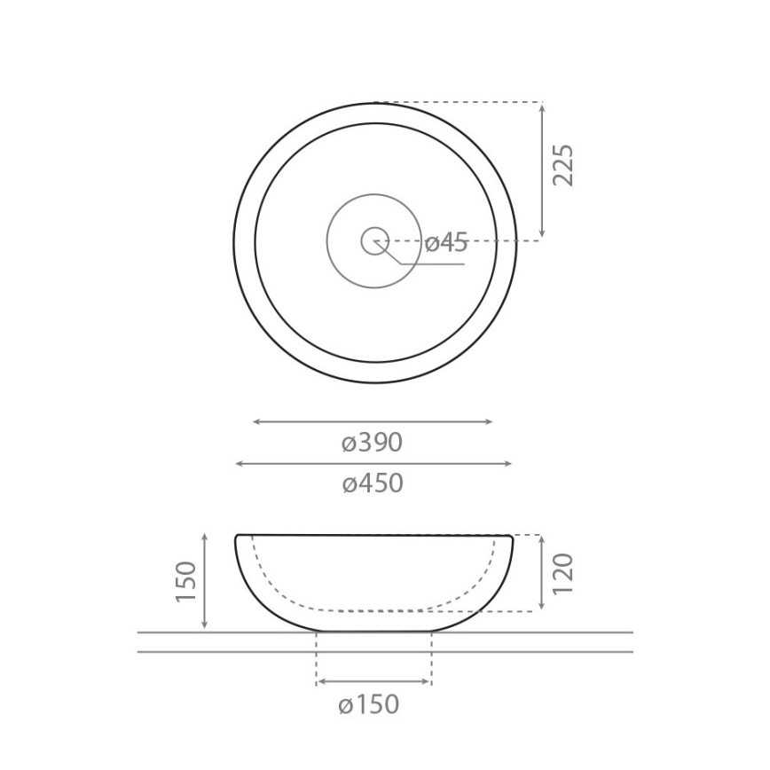 Bathco PUKET — lavoar pentru montare pe blat Ø 45 cm, piatră/gri (00317)