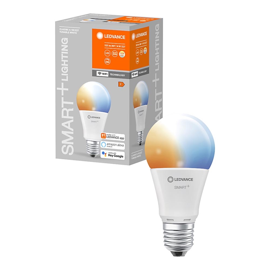 Bec de iluminare cu LED SMART + E27/14W/230V 2.700K-6.500K Wi-Fi - Ledvance