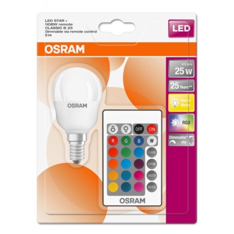 Bec de iluminare LED RGBW STAR E14/4,5W/230V 2700K + RC - Osram