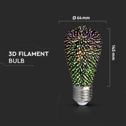 Bec LED decorativ 3D filament ST64 E27/3W/230V 3000K