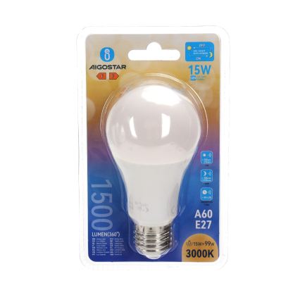 Bec LED A60 cu senzor de amurg, soclu E27, 15W, 230V, 3000K - Aigostar