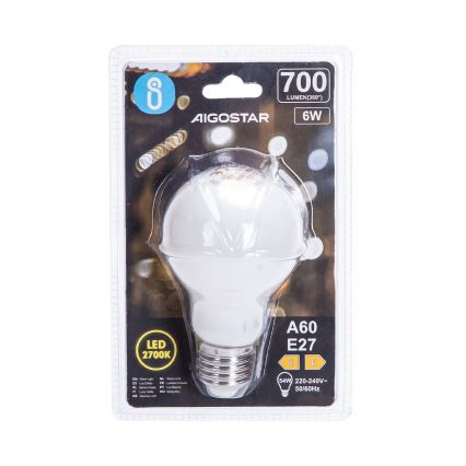 Bec LED A60, soclu E27, 6W, 230V, 330°, 2700K - Aigostar