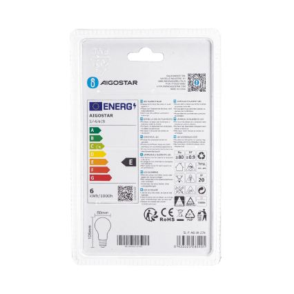 Bec LED A60, soclu E27, 6W, 230V, 330°, 2700K - Aigostar