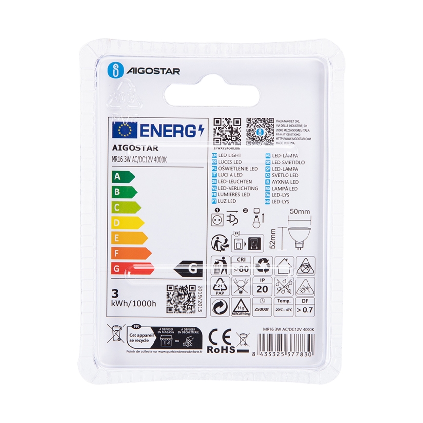 Bec LED Aigostar MR16 GU5,3/3W/12V 4000K