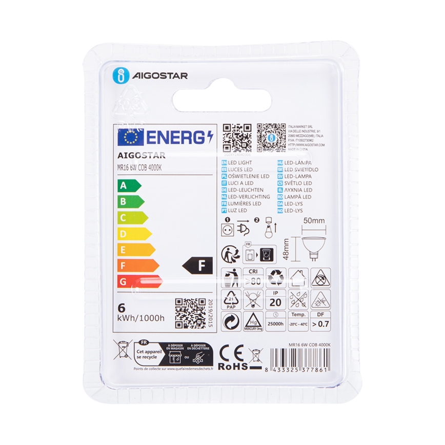 Bec LED Aigostar MR16 GU5,3/6W/12V 4000K