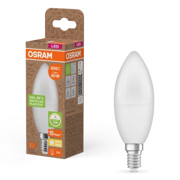 Bec LED B39, E14, 7,5 W, 230 V, 2700 K, din plastic reciclat - Osram