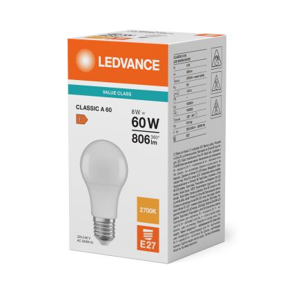 Bec LED CLASSIC A60 E27/8W/230V 2700K - Ledvance