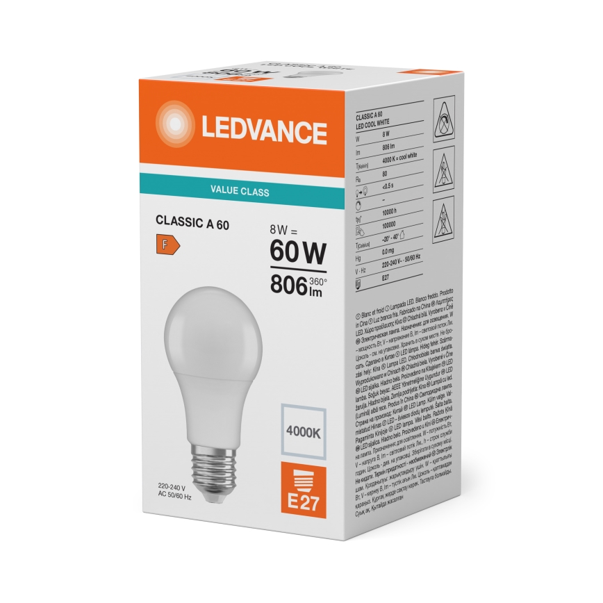 Bec LED CLASSIC A60 E27/8W/230V 4000K - Ledvance