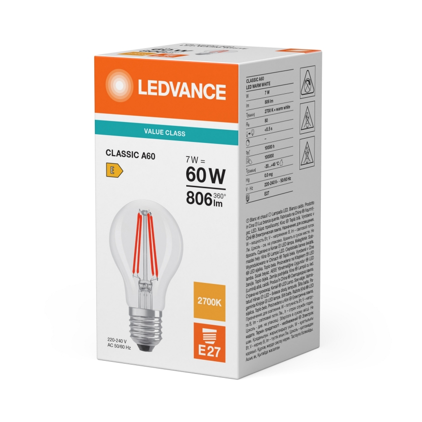 Bec LED CLASSIC FILAMENT A60 E27/7W/230V 2700K - Ledvance
