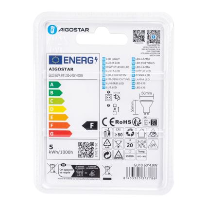 Bec LED COB GU10 4,9 W 230 V 4000 K - Aigostar