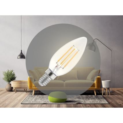 Bec LED cu filament C37, soclu E14, 6W, 230V, 3000K