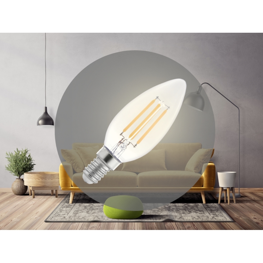 Bec LED cu filament C37, soclu E14, 6W, 230V, 3000K