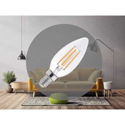 Bec LED cu filament C37, soclu E14, 6W, 230V, 3000K