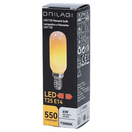 Bec LED cu filament T25 E14/6W/230V 3000K - BRILAGI