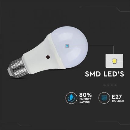 Bec LED cu senzor crepuscular E27/9W/230V 2700K