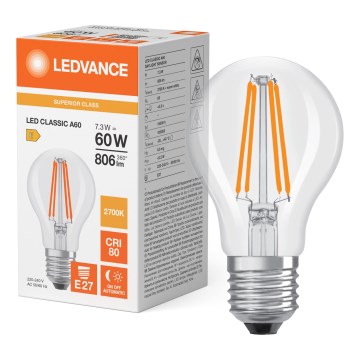 Bec LED cu senzor de amurg CLASSIC FILAMENT A60 E27/7,3W/230V 2700K - Osram