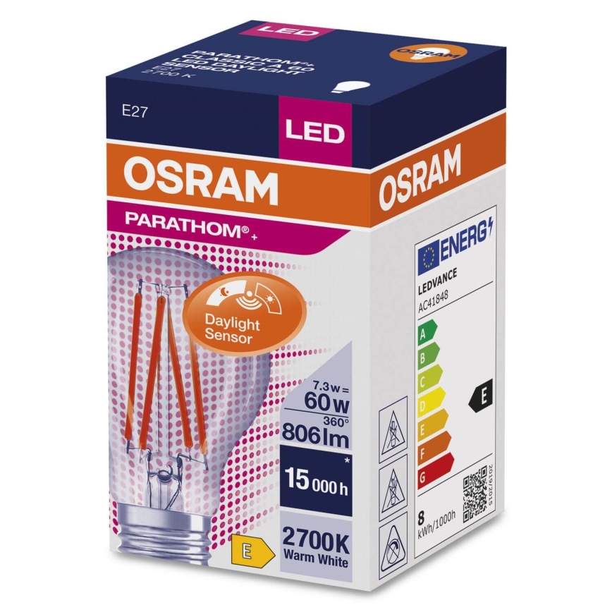 Bec LED cu senzor de amurg CLASSIC FILAMENT A60 E27/7,3W/230V 2700K - Osram