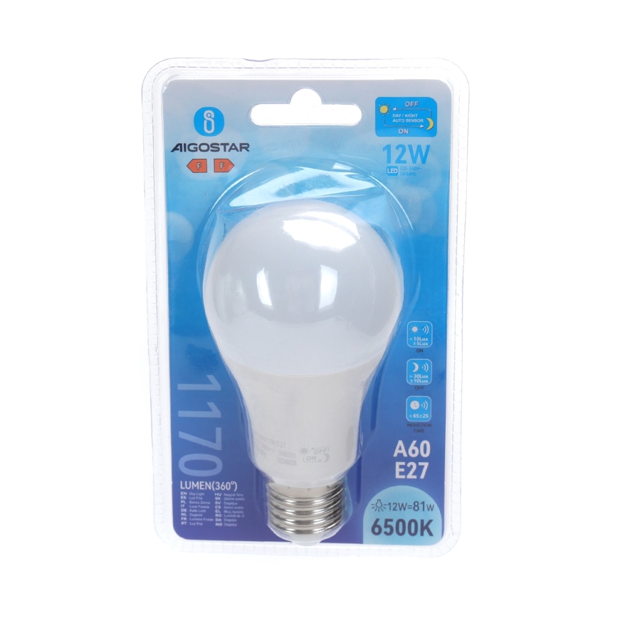 Bec LED cu senzor de crepuscul A60 E27/12W/230V 6500K - Aigostar