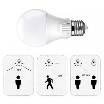 Bec LED cu senzor de mișcare E27/9W/230V 6500K