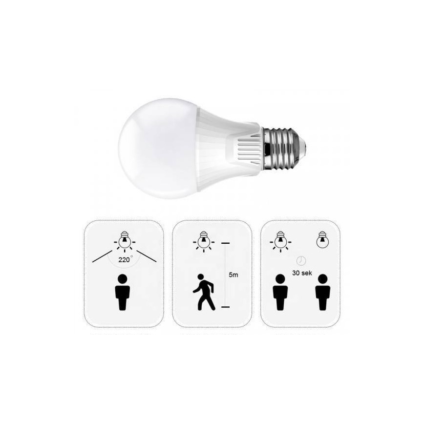 Bec LED cu senzor de mișcare E27/9W/230V 6500K