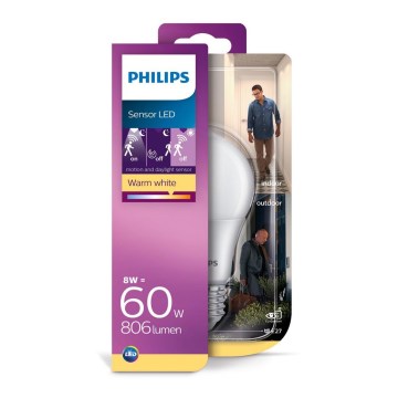 Bec LED cu senzor de mișcare Philips E27/8W/230V 2700K