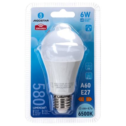 Bec LED cu senzor de mișcare și crepuscular A60 E27/6W/230V 6500K - Aigostar