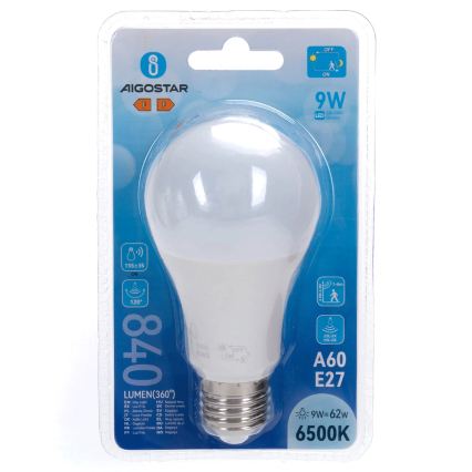 Bec LED cu senzor de mișcare și senzor crepuscular A60 E27/9W/230V 6500K - Aigostar